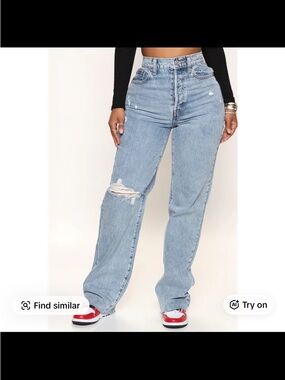 Fashion Nova Light Blue Distressed Wide-Leg Jeans